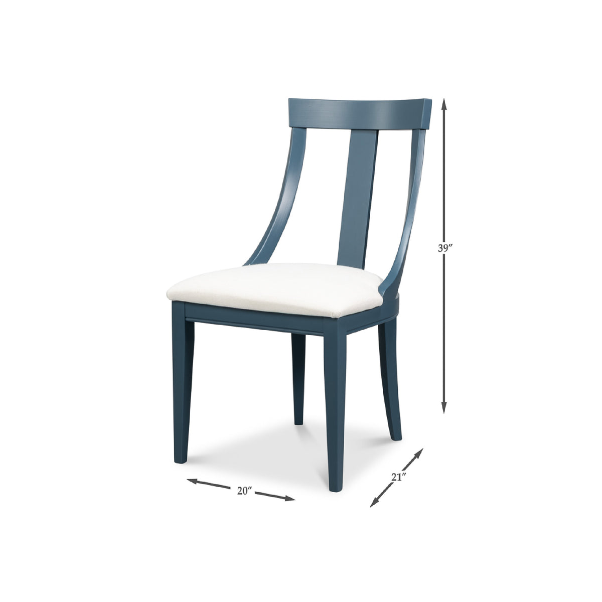 Deco Blue Saturated Chair set (Sarreid, Ltd.): Modern blue wood chairs with white seats, 39"H x 20"W x 21"D. Set of 2.