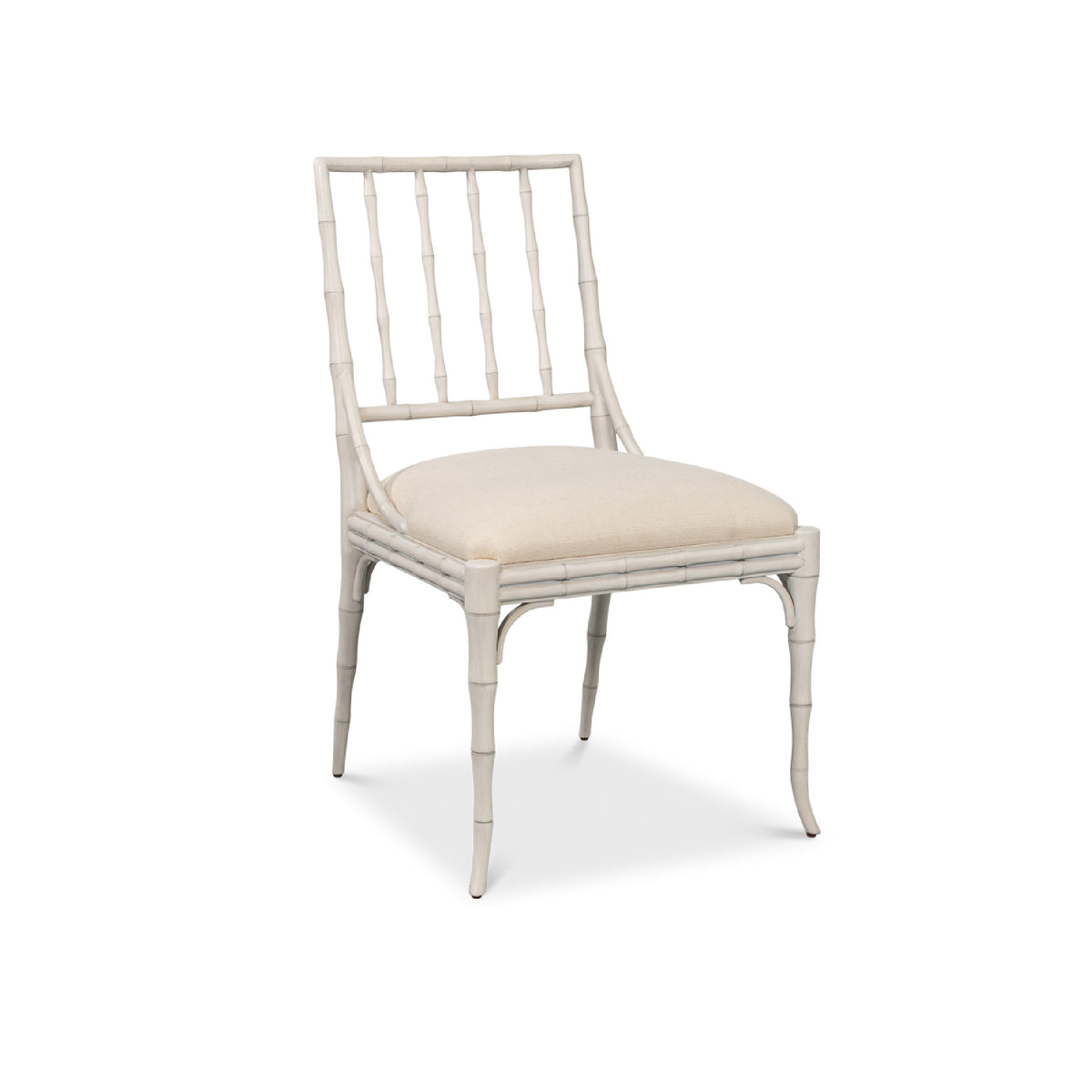 Sarreid, Ltd. Elora Working White Dining Chair (set of 2) features a faux-bamboo frame and cushioned seat.