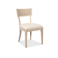 Set of 2 Ridge Bleached Oak Chairs by Sarreid, Ltd. with hand-woven cane back and beige cushioned seat.