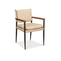 Harley Cappuccino Leather Chair by Sarreid, Ltd. features quilted beige seat, wood arms, and black tapered legs.