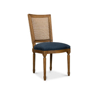 Boyd Navy-Seat Woven Chair (set of 2) by Sarreid, Ltd.: cane back, hand-carved legs, navy cushion.