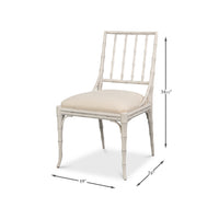 Sarreid, Ltd. Elora Working White Dining Chair (set of 2), upholstered seat, 34.5"H x 19"W x 24"D faux-bamboo frame.