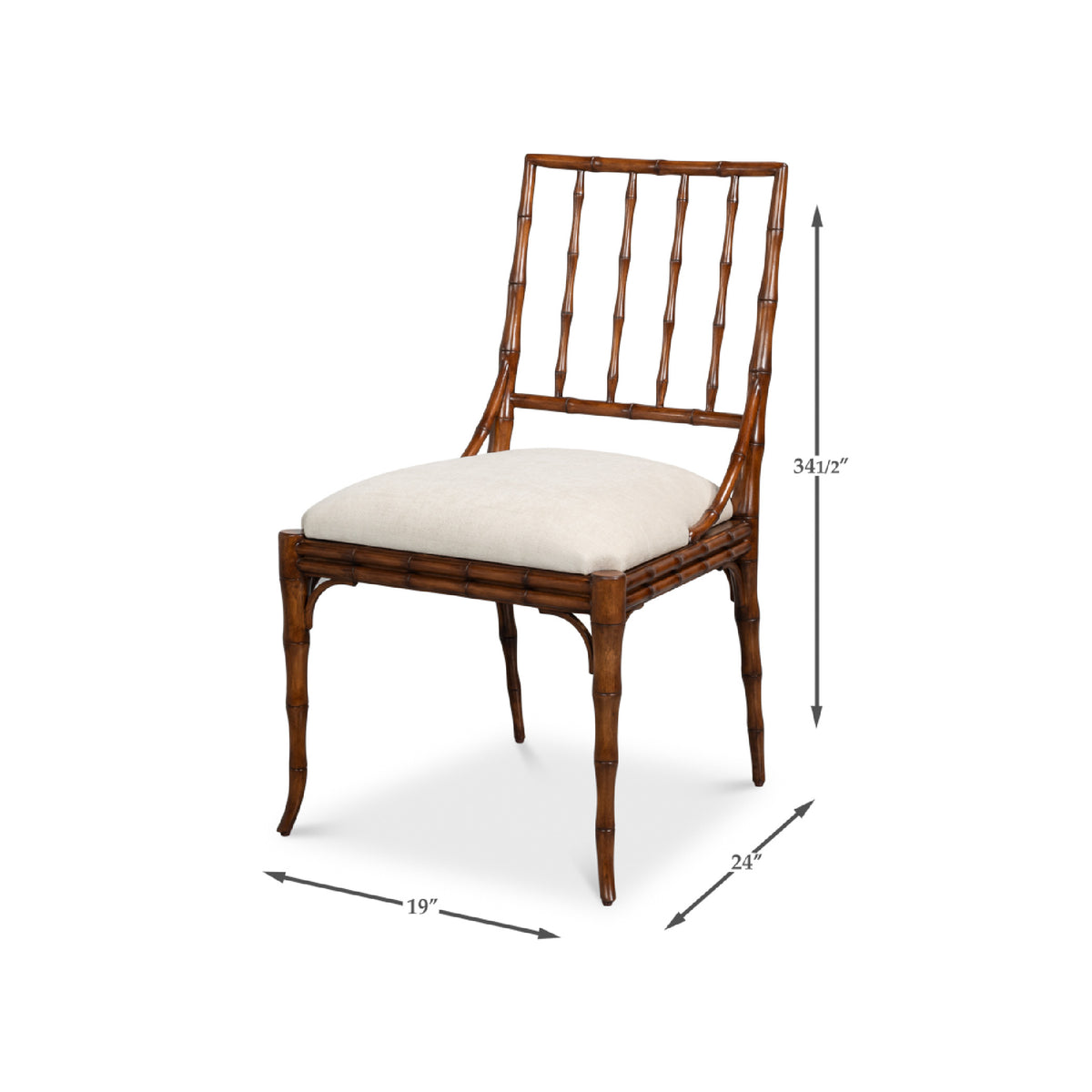 Sarreid, Ltd. Elora Palladio Stained Dining Chair (set of 2): faux-bamboo frame, cream seat; 34.5"H x 24"D x 19"W.