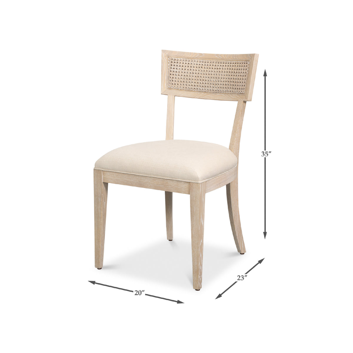 Ridge Bleached Oak Chair set of 2 by Sarreid, Ltd.—woven cane back, cushioned seat. 20"W x 23"D x 35"H.