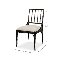 Elora Ebony Dining Chair by Sarreid, Ltd.; faux bamboo, beige seat; 34.5"H x 19"W x 24"D; sold as set of 2.