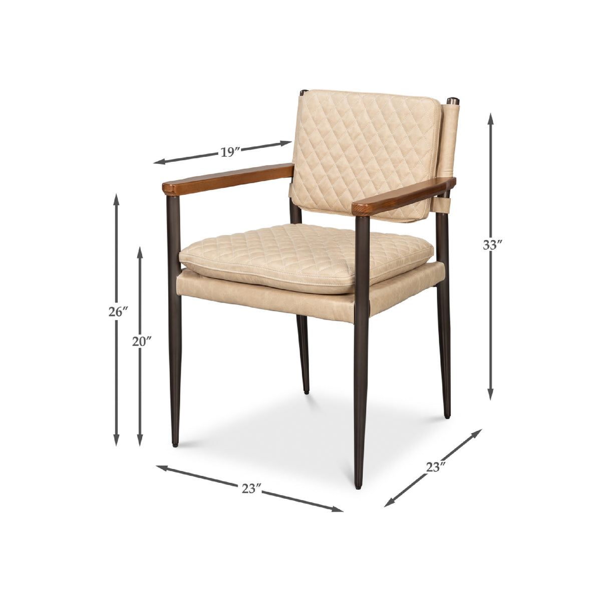 Harley Cappuccino Leather Chair by Sarreid, Ltd.; cushioned, wood arms, black legs; 33"H x 23"W/D; 19" seat width.