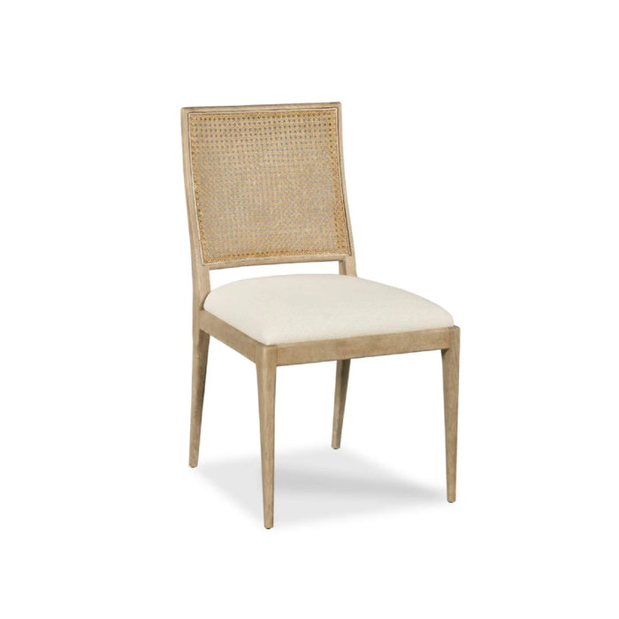 Senna Cane Side Chair by Woodbridge Furniture with a cane back and upholstered seat, shown on a white background.