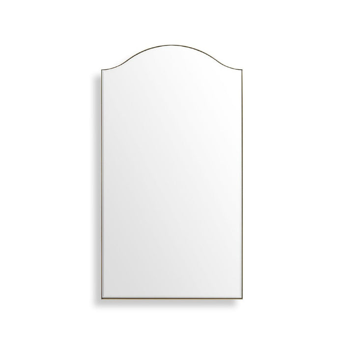 Rectangular mirror with a thin gold frame on a white background