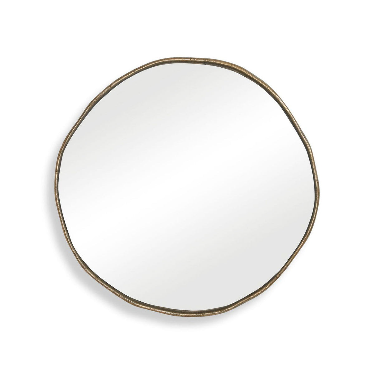 Round mirror with a gold frame on a white background