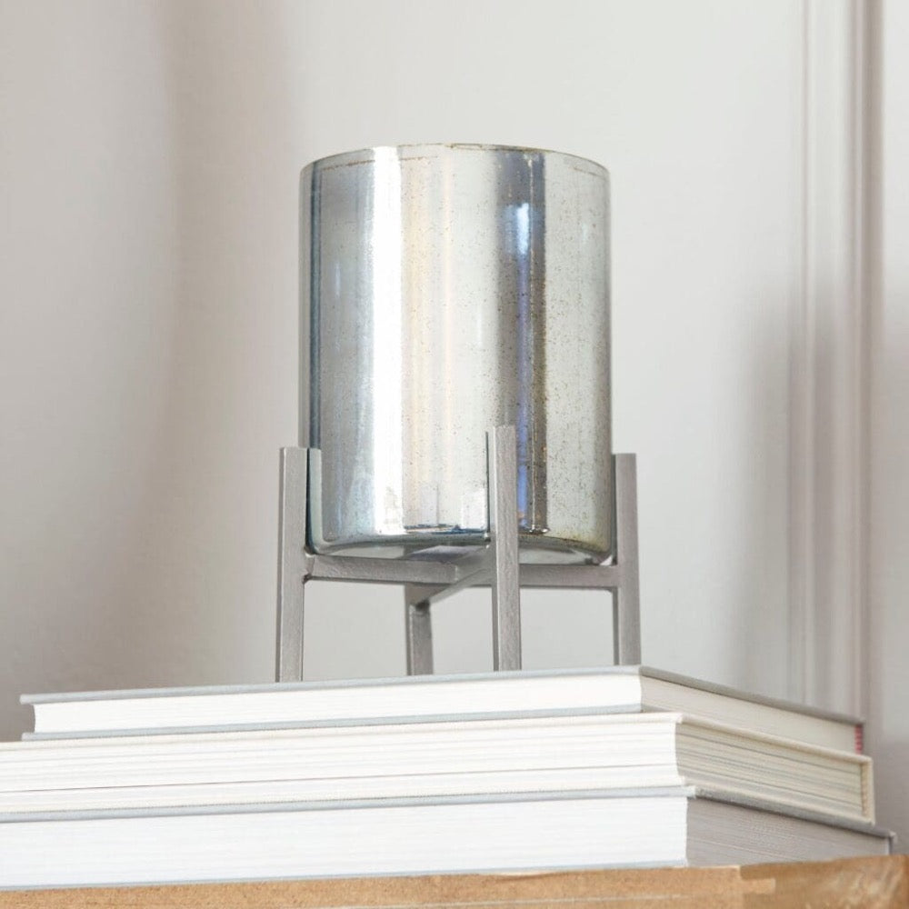 round glass candleholder black verdi garnet iron base silver small