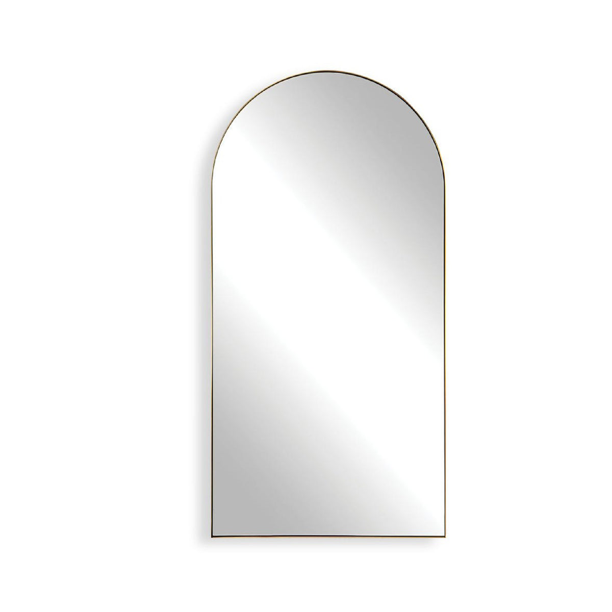 Arched mirror with a gold frame on a white background