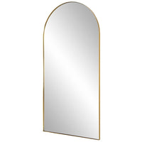 Arched mirror with gold frame on a white background