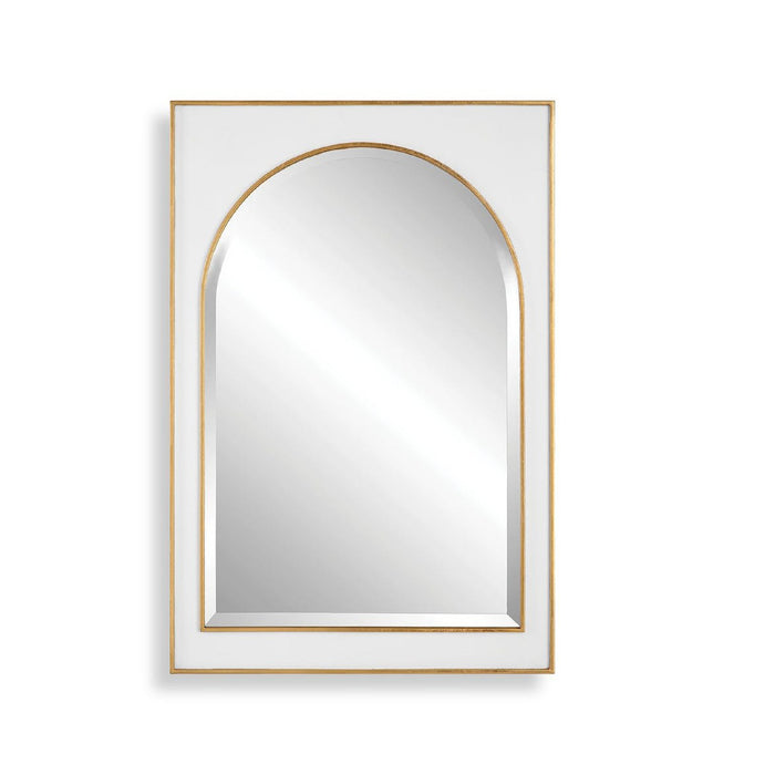 Rectangular mirror with gold frame on a white background