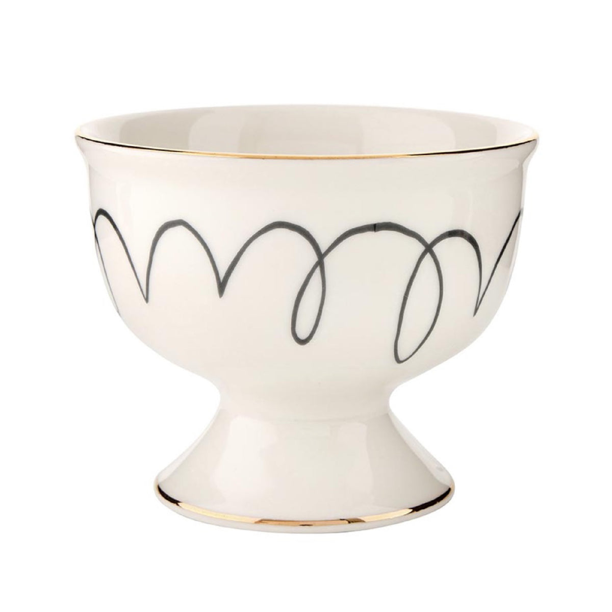 ceramic ice cream bowl set squiggles black white 