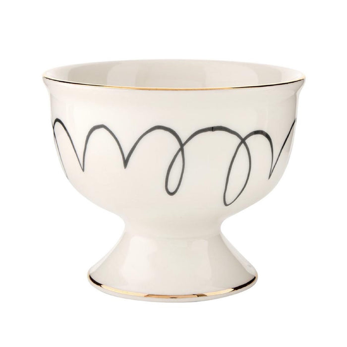 ceramic ice cream bowl set squiggles black white 