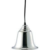 The BSEID Polished Pendant Bell Light features a shiny silver aluminum finish and hangs from a sleek black cord.