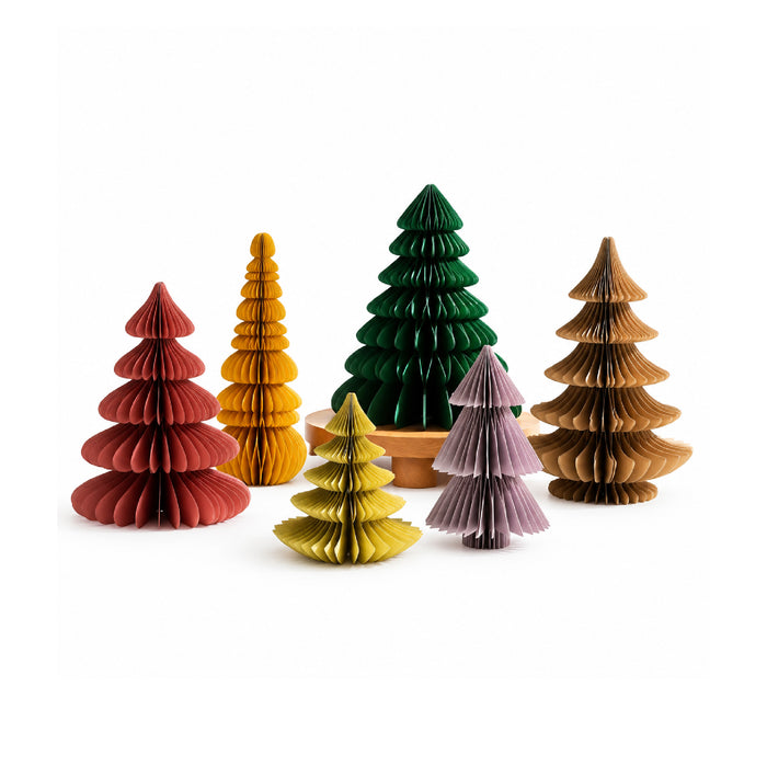 Assorted color and size jewel tone accordian paper christmas trees