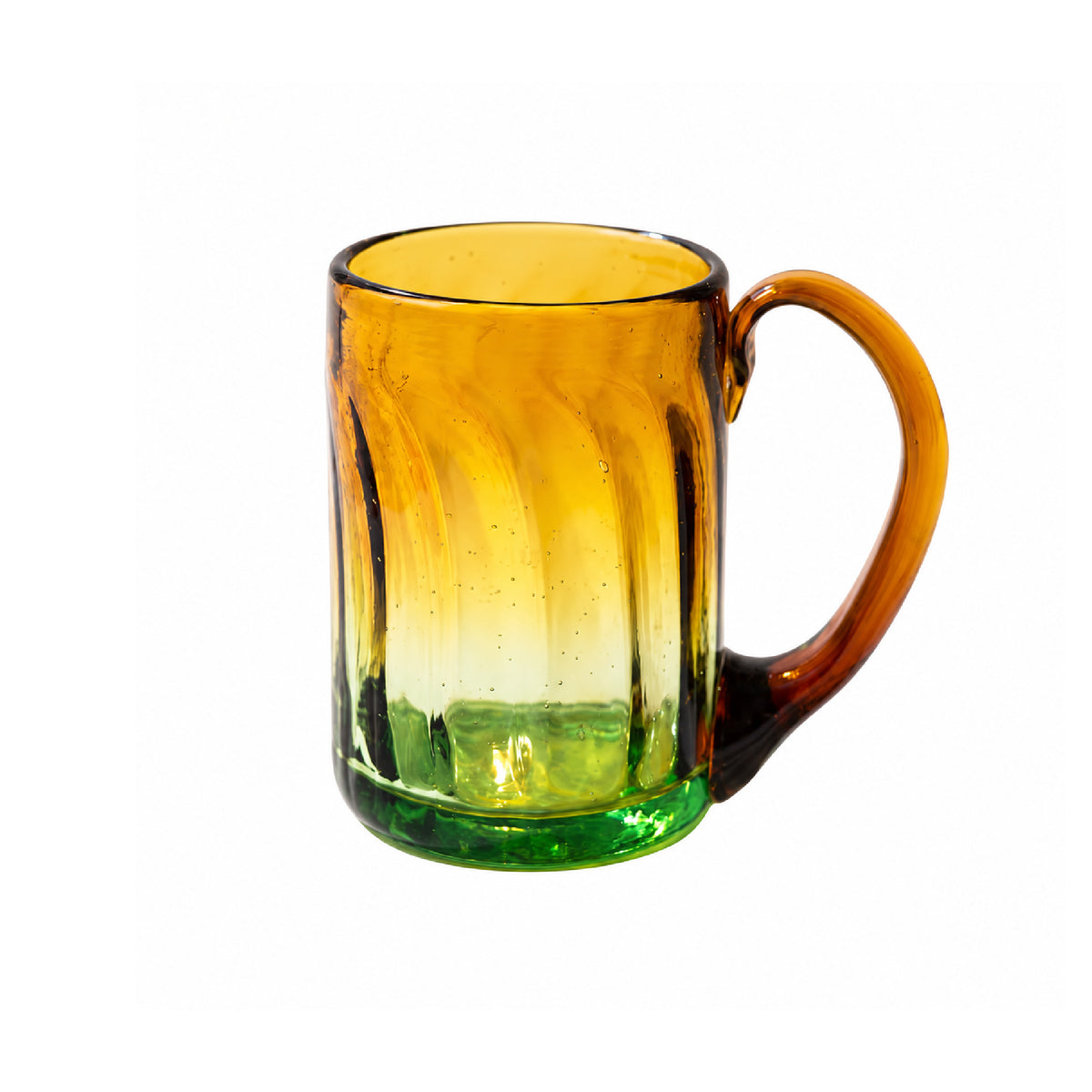 Amber and green glass mug with handle