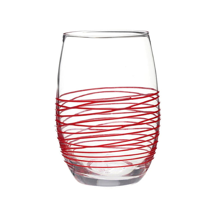 clear red patterned wine glass