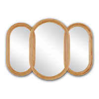 wide 3-panel oval wall mirrors natural wicker frames