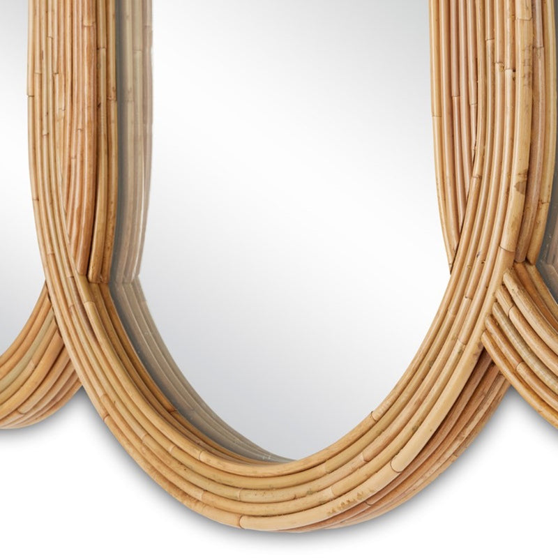 wide 3-panel oval wall mirrors natural wicker frames