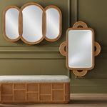 wide 3-panel oval wall mirrors natural wicker frames