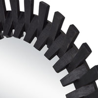 round black framed wall mirror splayed wood pieces