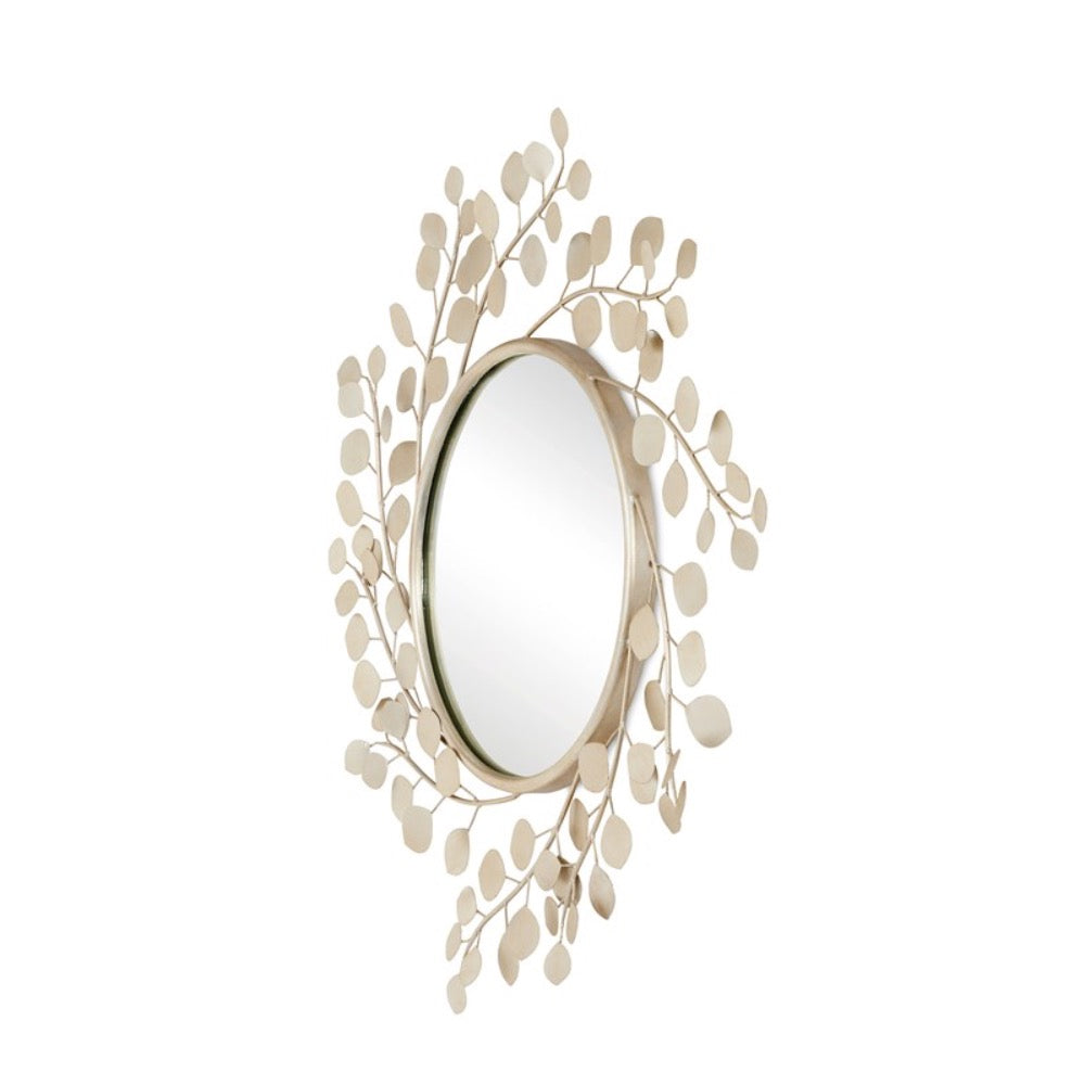 wrought iron lunaria mirror round silver leaf