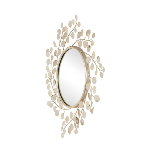 wrought iron lunaria mirror round silver leaf