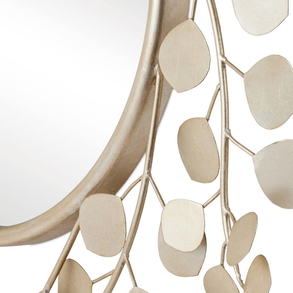 wrought iron lunaria mirror round silver leaf