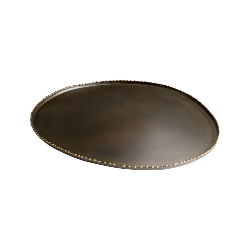 antique black iron tray round beaded edge small