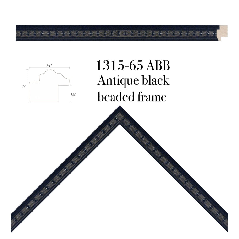 close up black beaded frame