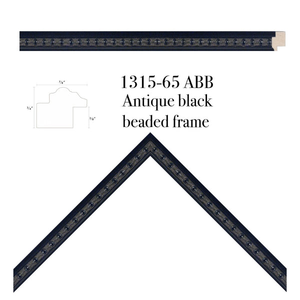 close up black beaded frame