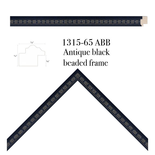 close up black beaded frame