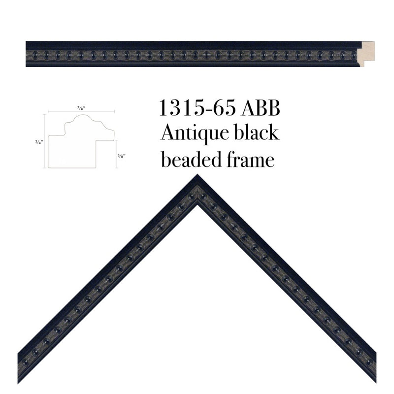 close up black beaded frame