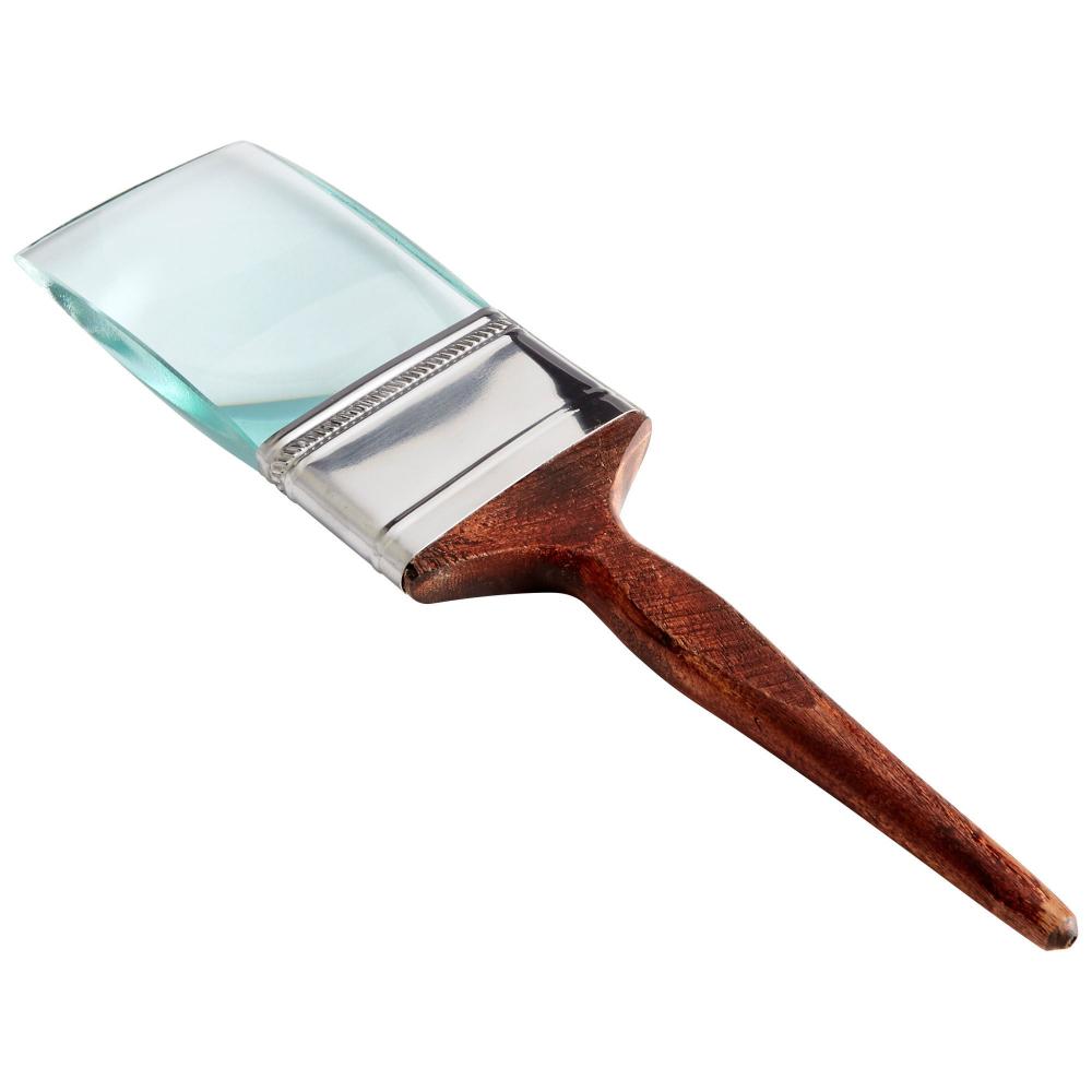 Paint brush with wooden handle and glass ferrule on a white background