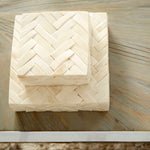 bone wood woven decorative box lidded square small