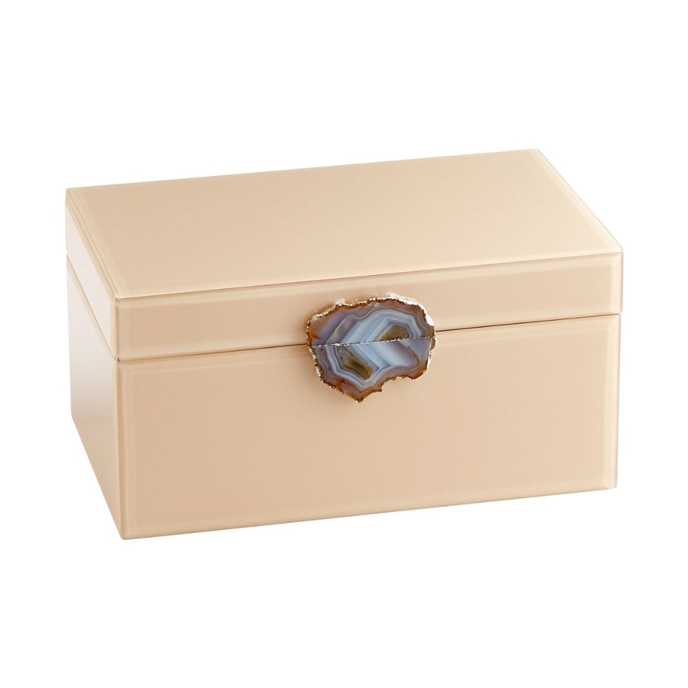 beige decorative box agate glass wood storage lidded large