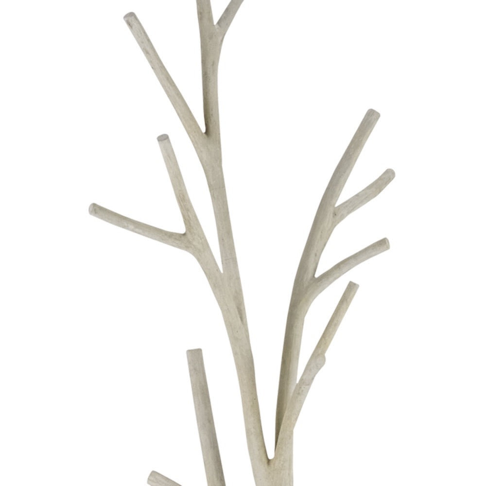 A light gray branch-shaped coat rack with multiple off-center vertical and diagonal branches, shown against a plain white background.