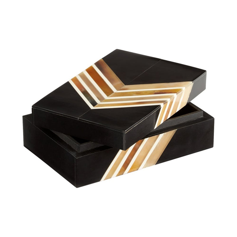 decorative box rectangle horn bone wood black brown small