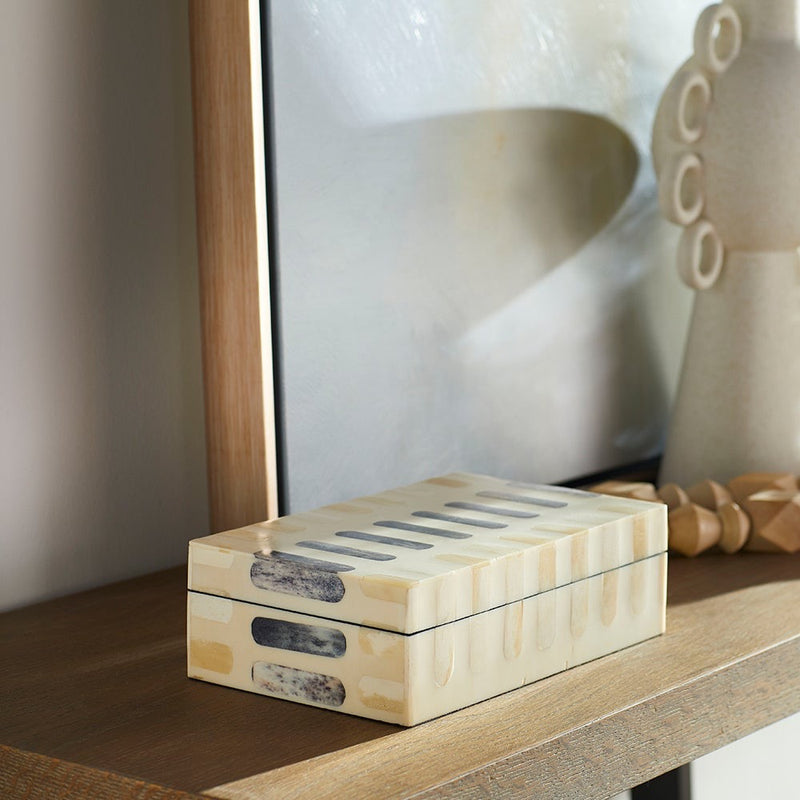 bone wood decorative box lidded rectangle gray ivory small