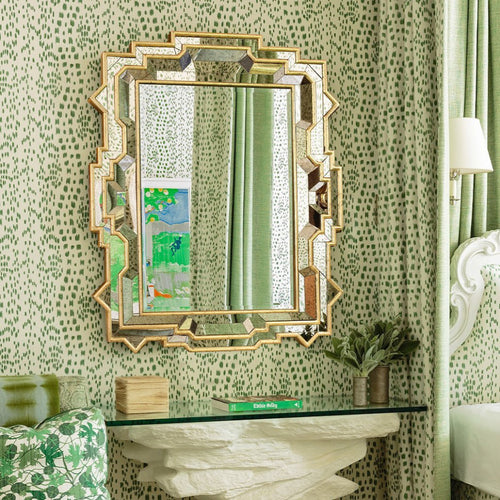 Heavy Beveled Wall Mirror - Gold Rush Finish - Clear + Antiqued Glass