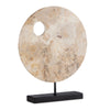 round tan marble sculpture black base