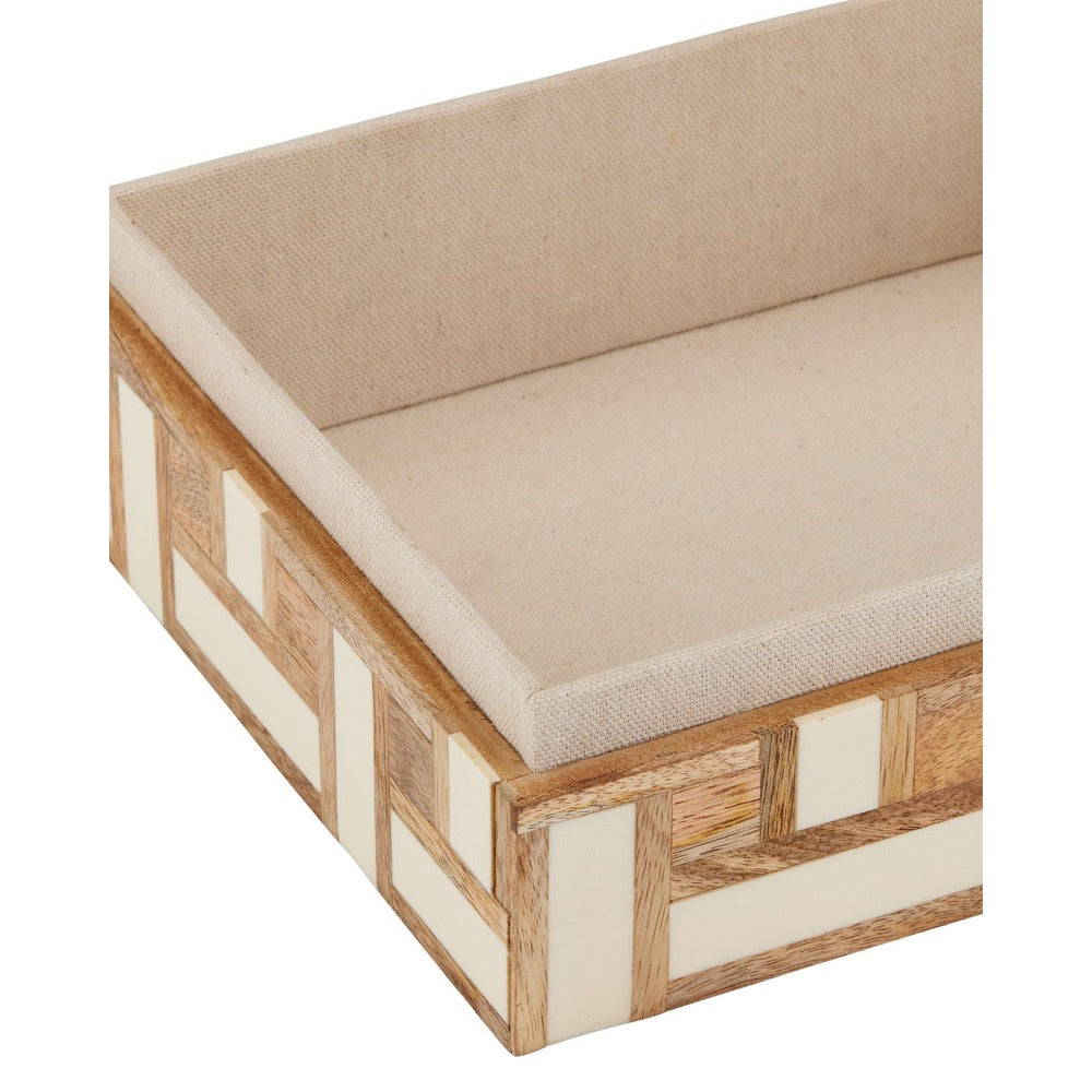 Wooden bench with beige cushion on a white background