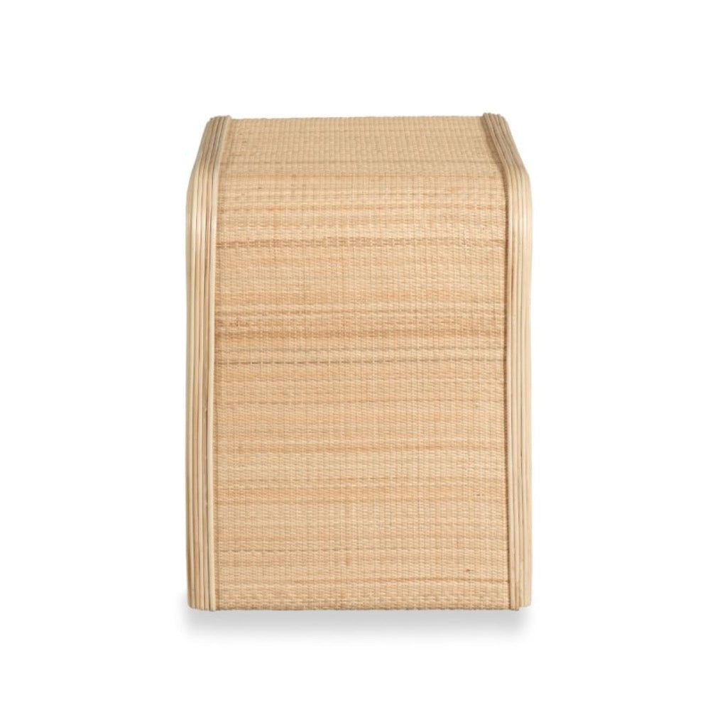 bedside table wood natural rattan brass knob