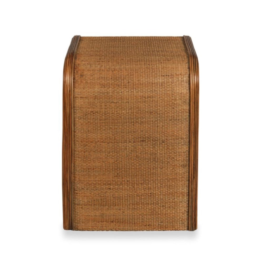 bedside table wood brown rattan brass knob