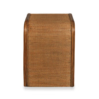 bedside table wood brown rattan brass knob