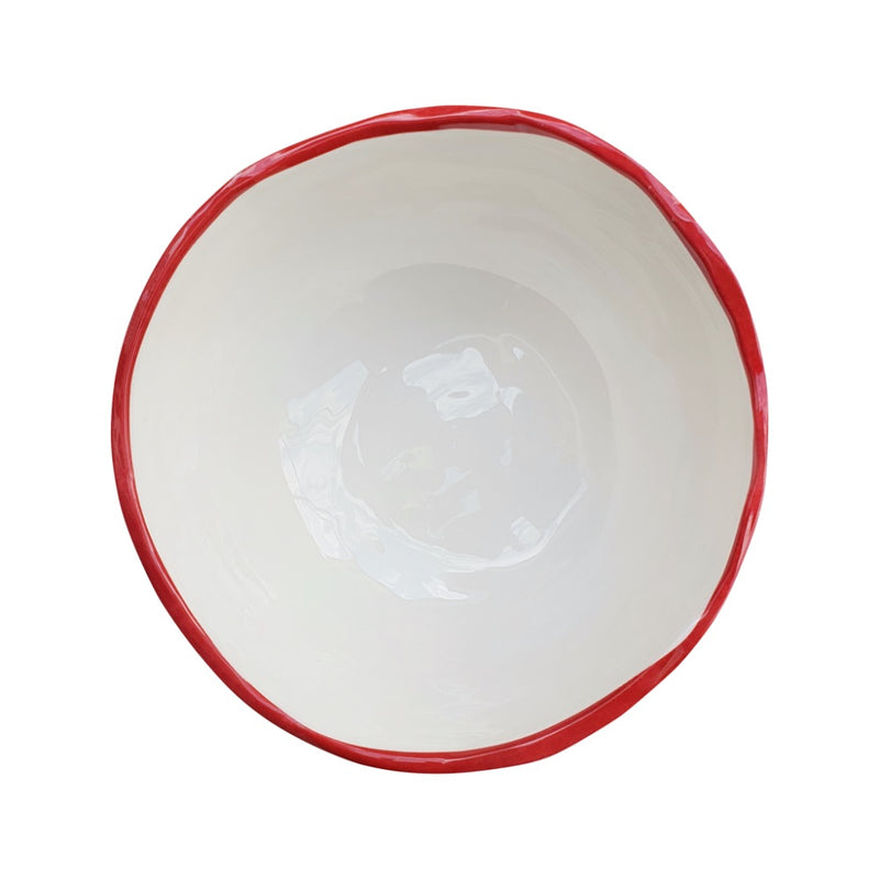 round melamine white red edge soup cereal bowl