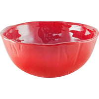 Always Relish Red Melamine Salad Bowls (set of 4) feature a wavy rim, ideal for festive holiday table displays.