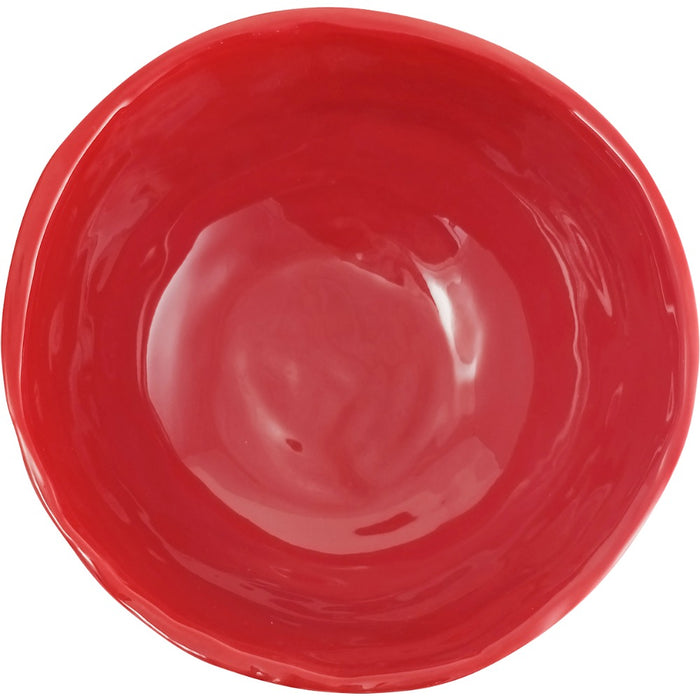 Always Relish Red Melamine Salad Bowls (set of 4) shown empty and shiny, viewed from above on a white background.